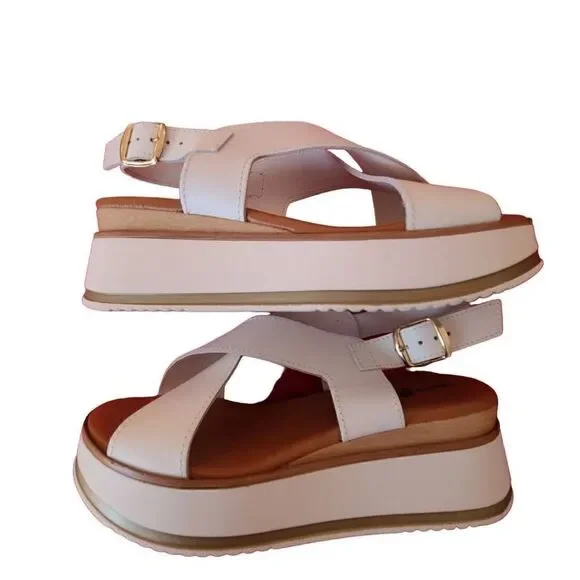 Michele Lopriore Milano Women Platform Strappy Sandals Brown White Leather EU 37 - Picture 7 of 12